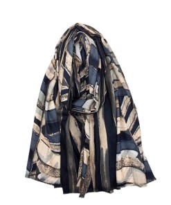 Print sjaal, donkerblauw-goud